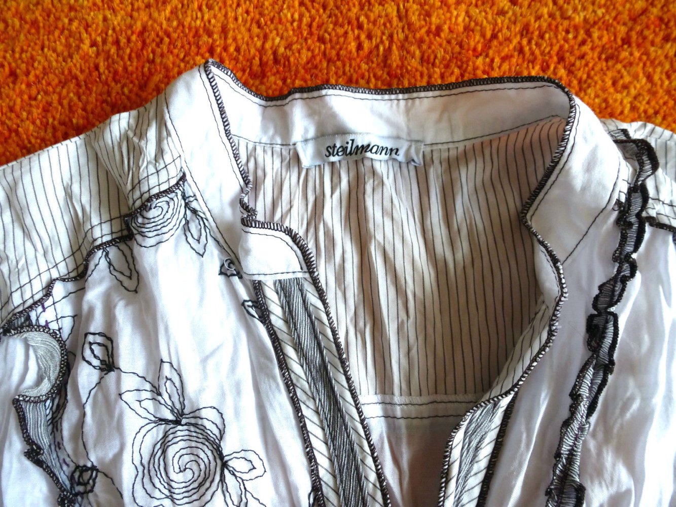 Damen Bluse Business Hemdbluse mit Crash-Effekt Gr.38 Weiß gemustert Steilmann NW