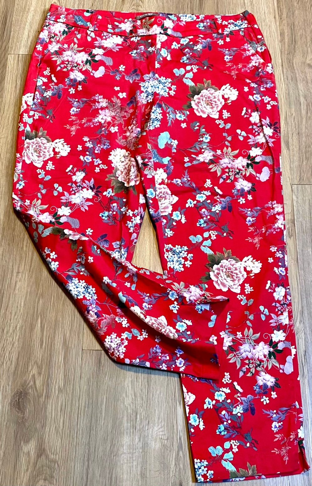 Damen Sommer Hose Stretch mit Floralprint Gr.40 in Rot/Bunt von Orsay 7/8-Länge 