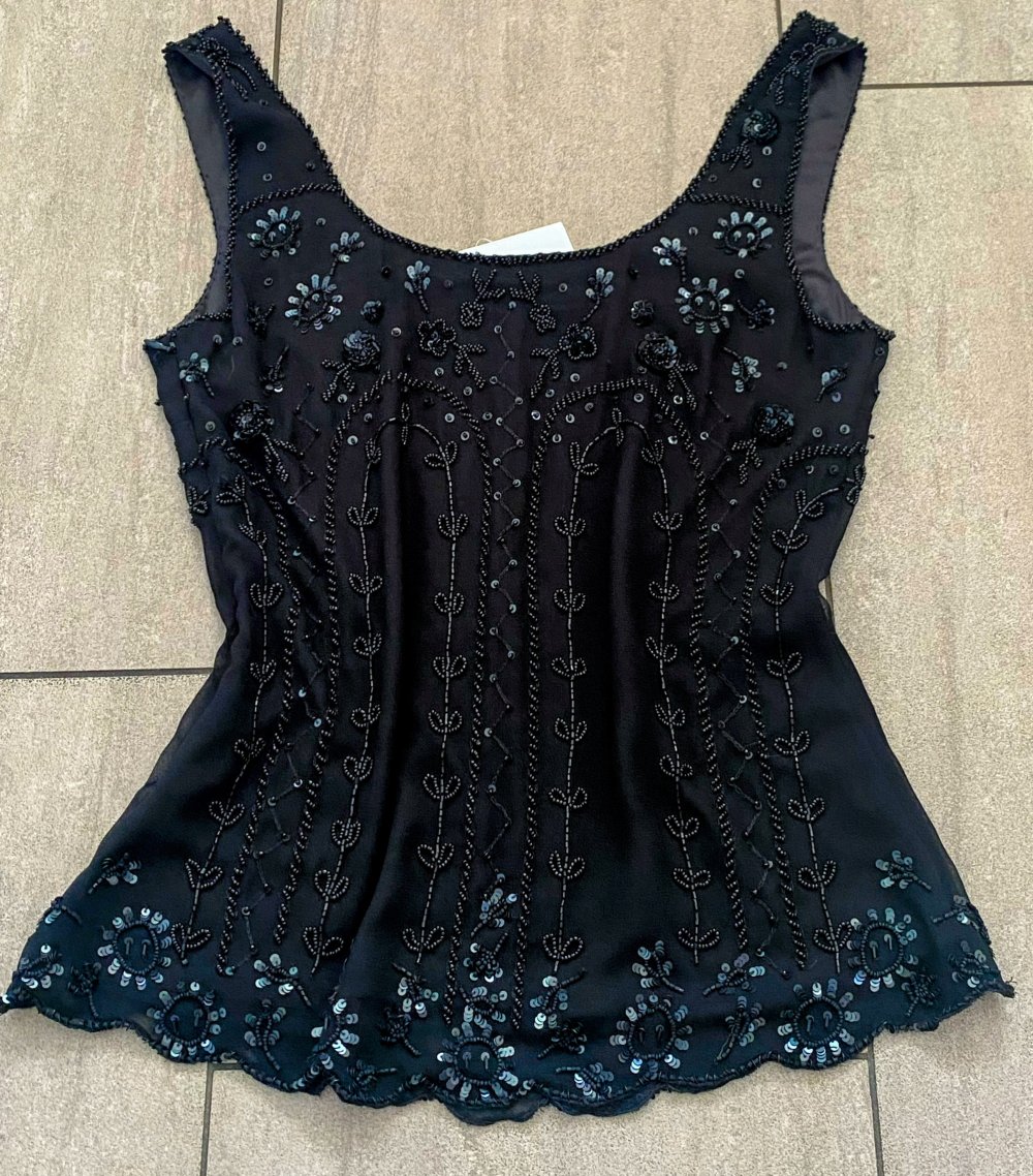 NEU Damen Shirt Sexy Abend Top aus Seide mit Glitzer Gr.S Schwarz Malvin 