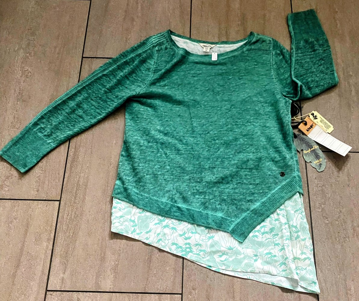 NEU Pullover Damen Leinen Lagenlook 2 in 1 Gr.S in Grün/Creme von Khujo 