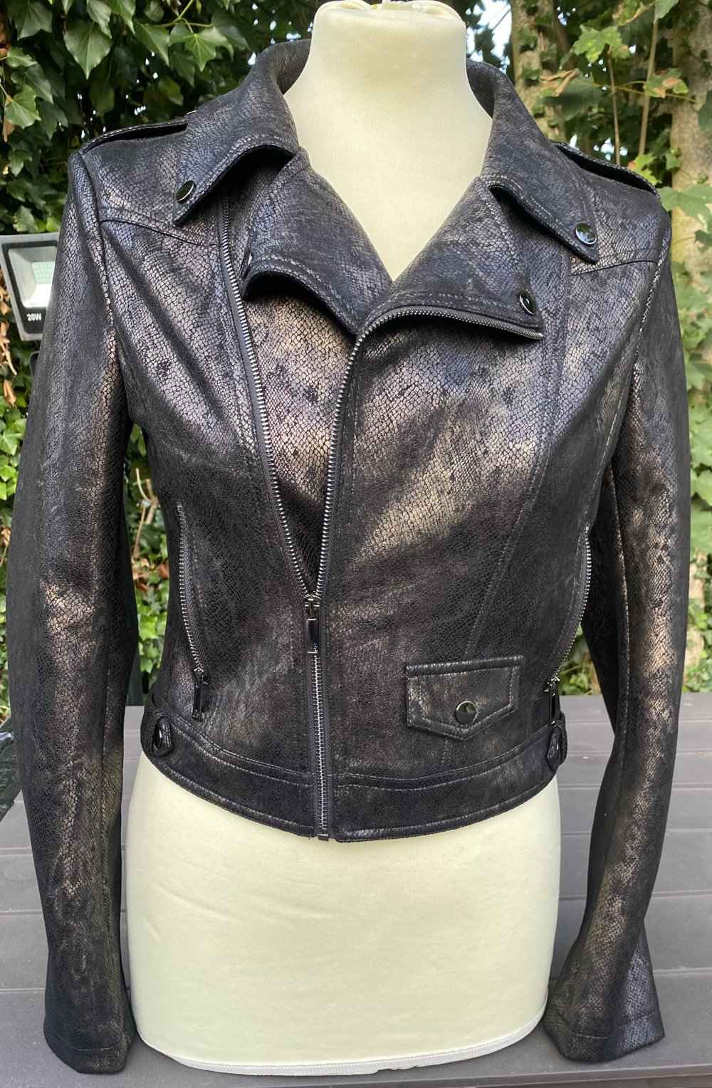 NEU Damen Jacke Bikerjacke im Animalprint Gr.36 Braun/Schwarz Lederimitat 