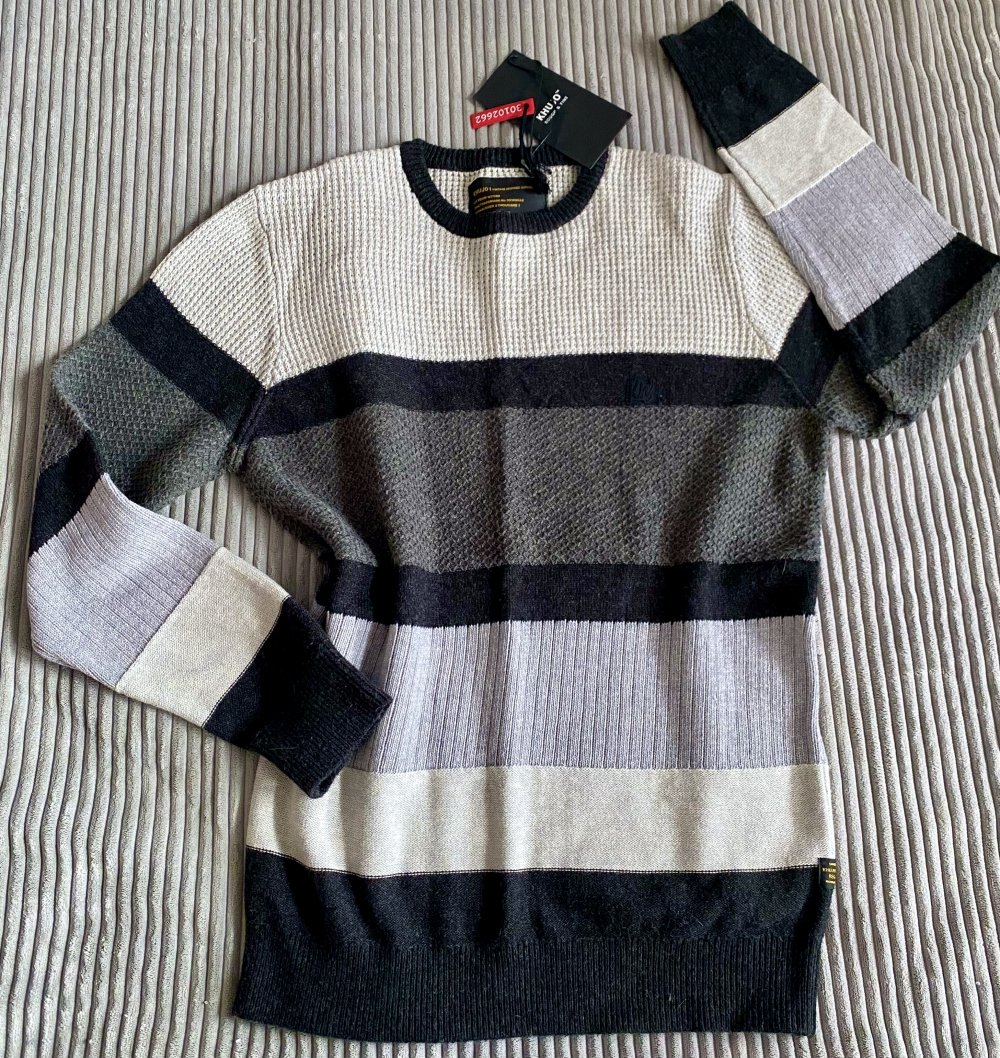 NEU Herren Pullover Wolle Strick gestreift Gr.M in Grau von Khujo