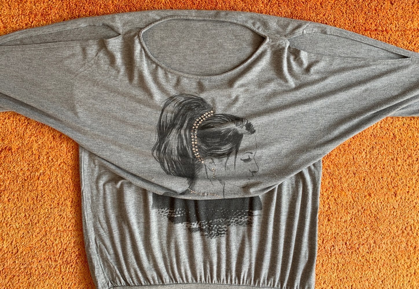 Damen Shirt Tunika Jersey mit Glitzer Gr.M Grau-Schwarz Orsay NW 