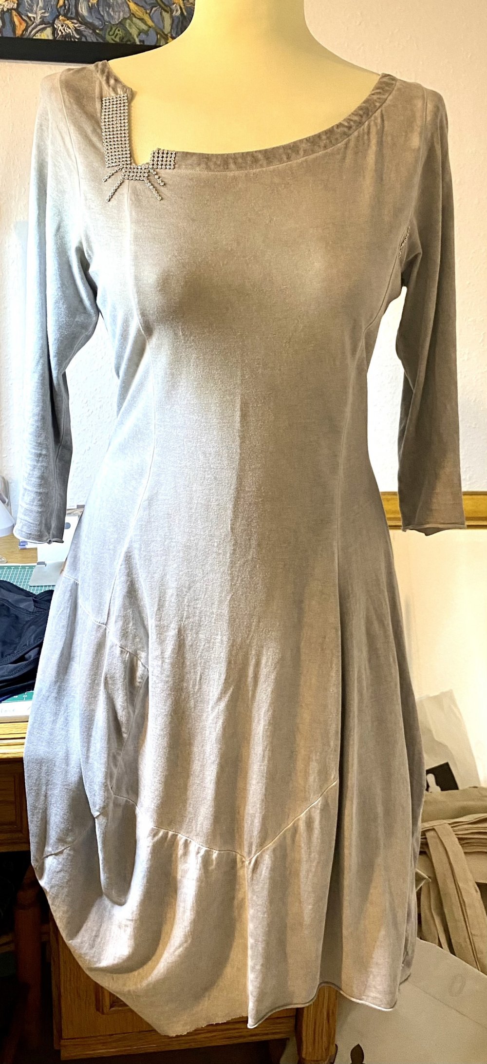 Damen Kleid Ballon Jersey Gr.S in Grau leicht verwaschener Optik 