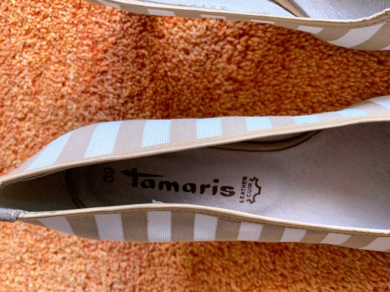 Damen Schuhe Sommer Pumps, Gr.39, Creme/Beige gestreift Tamaris NW