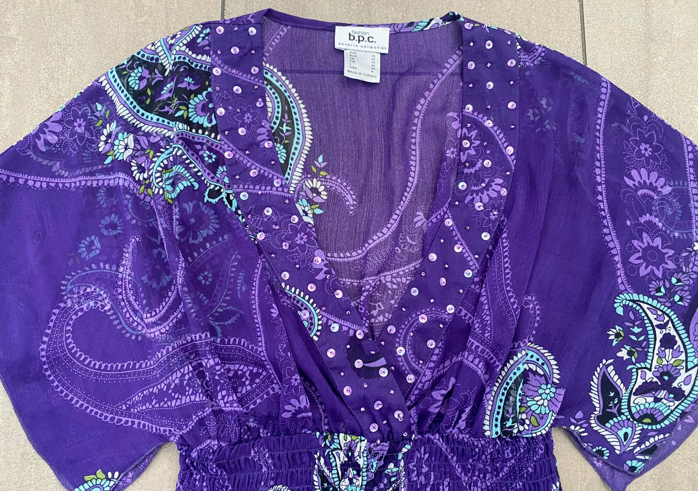 Damen Kleid Sommer Tunika mit Glitzer Gr.S Lila Bonprix NW