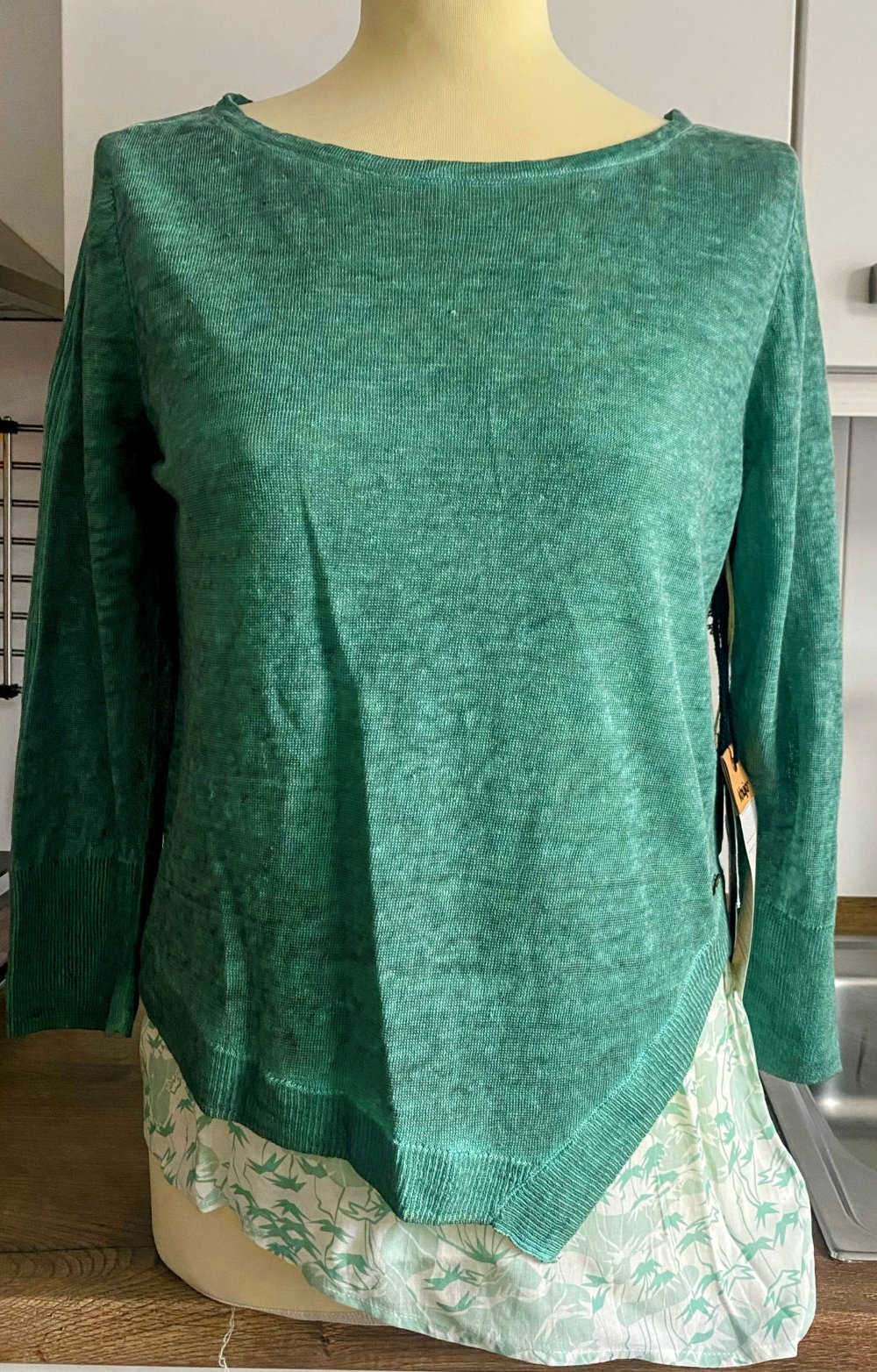 NEU Pullover Damen Leinen Lagenlook 2 in 1 Gr.S in Grün/Creme von Khujo 