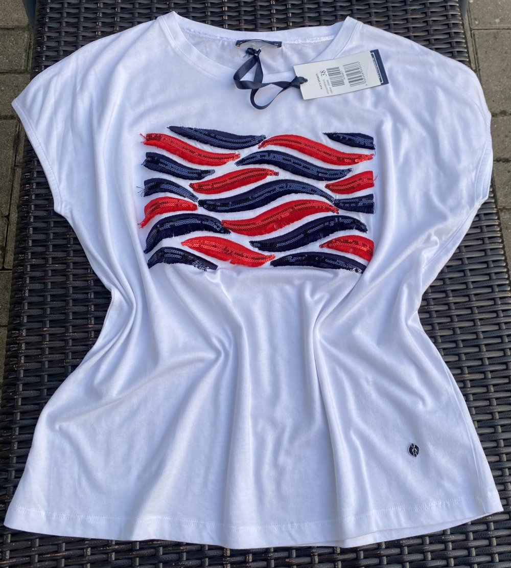 NEU Damen Shirt Sommer Pailletten Design Gr.38 Weiß Lisa Campione 