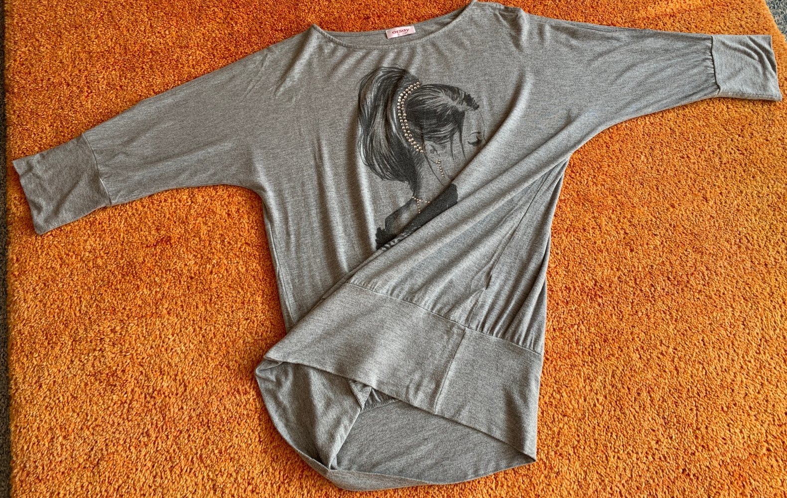 Damen Shirt Tunika Jersey mit Glitzer Gr.M Grau-Schwarz Orsay NW 