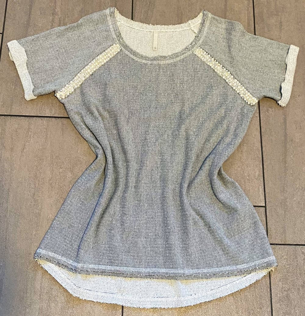 Damen Shirt Pullover mit Glitzer Design Gr.S Grau Lisa Tossa Collection NW