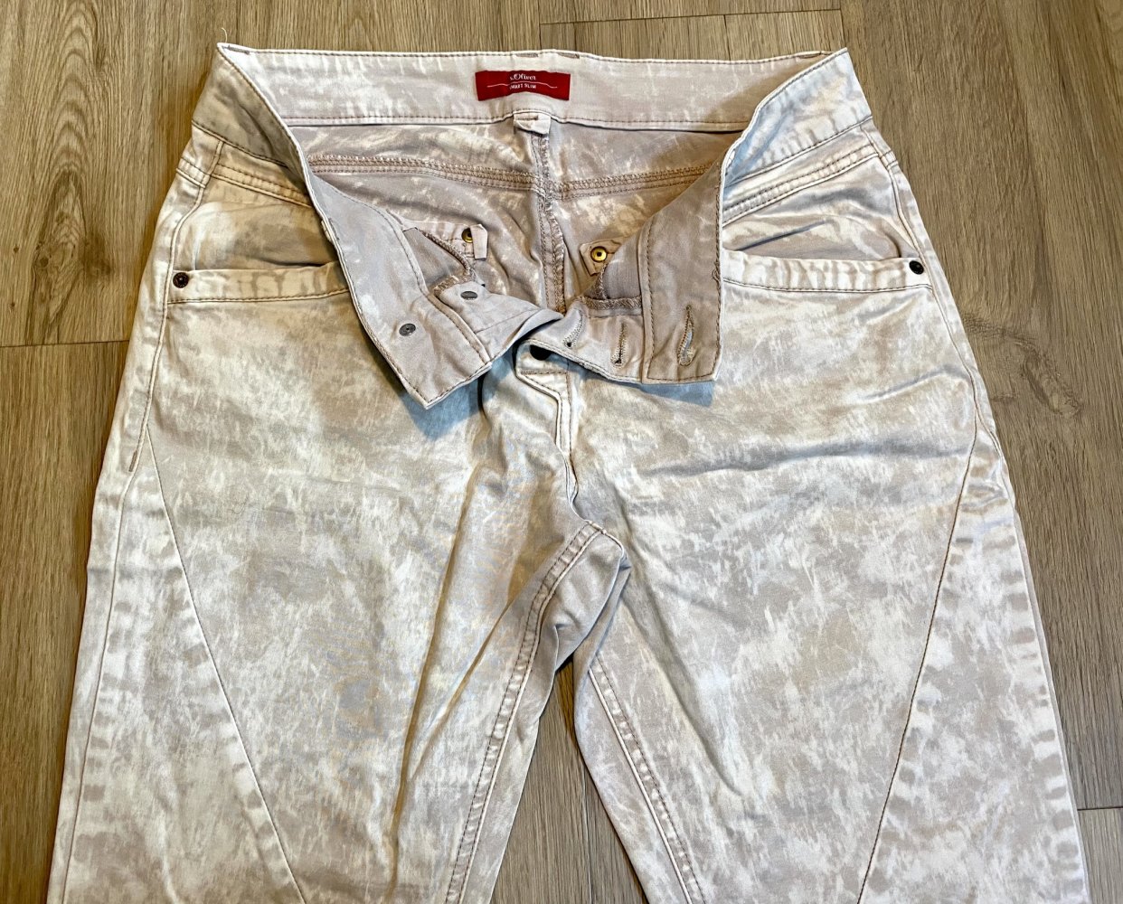 Damen Hose Sommer Jeans Stretch Gr.40 Beige gemustert s.Oliver NW 