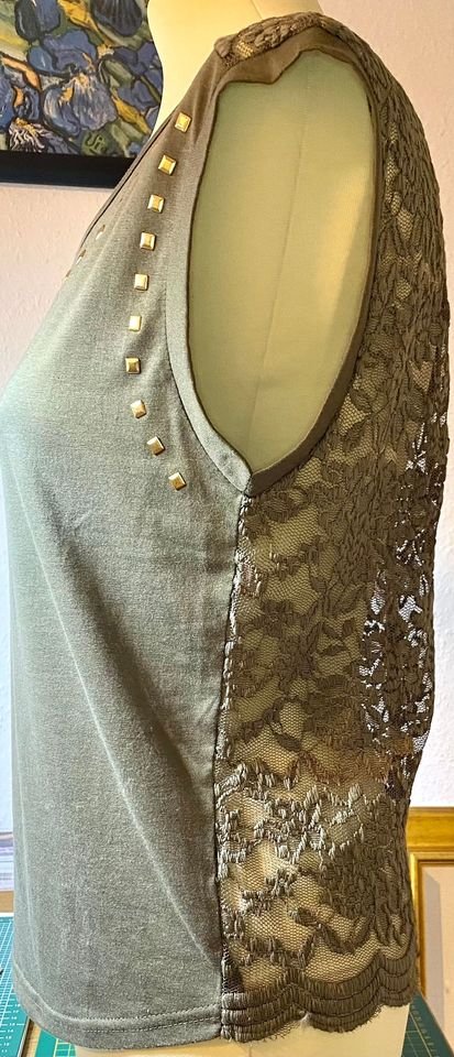 Damen Shirt Sommer Bluse mit Spitze Gr.S Oliv Alcott NW