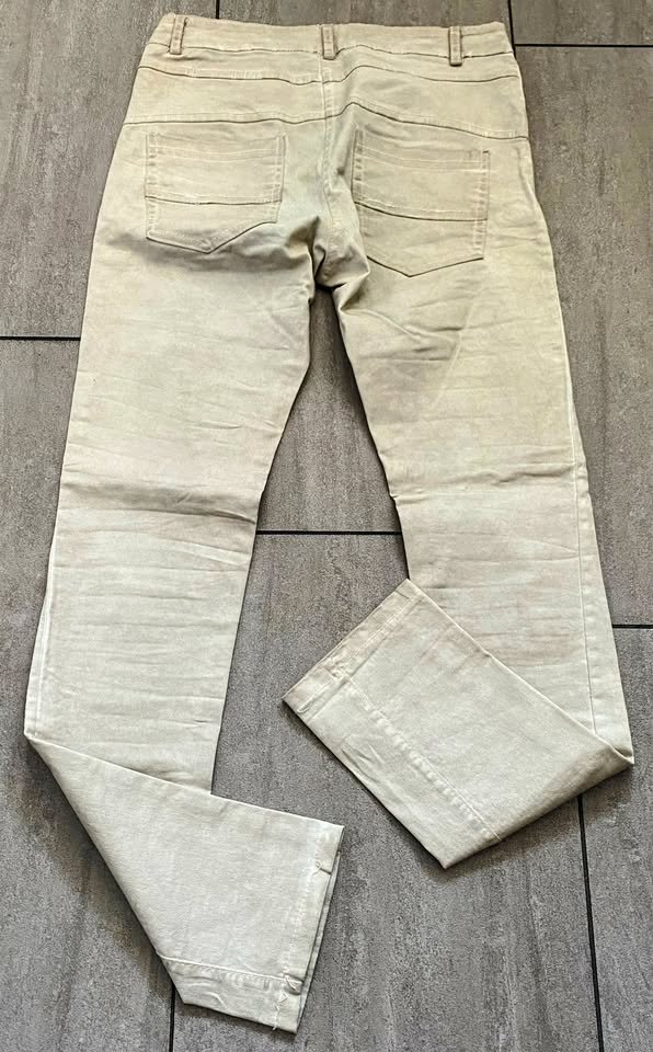 Damen Hose Stretch-Jeans Gr.S Beige in verwaschener Optik 