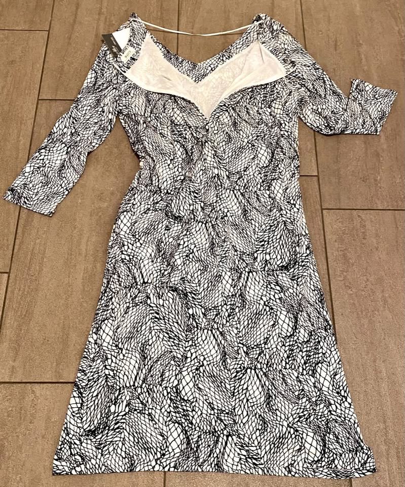 NEU Damen Kleid aus Jersey tailliert gemustert Gr.M Schwarz/Weiß  Malvin