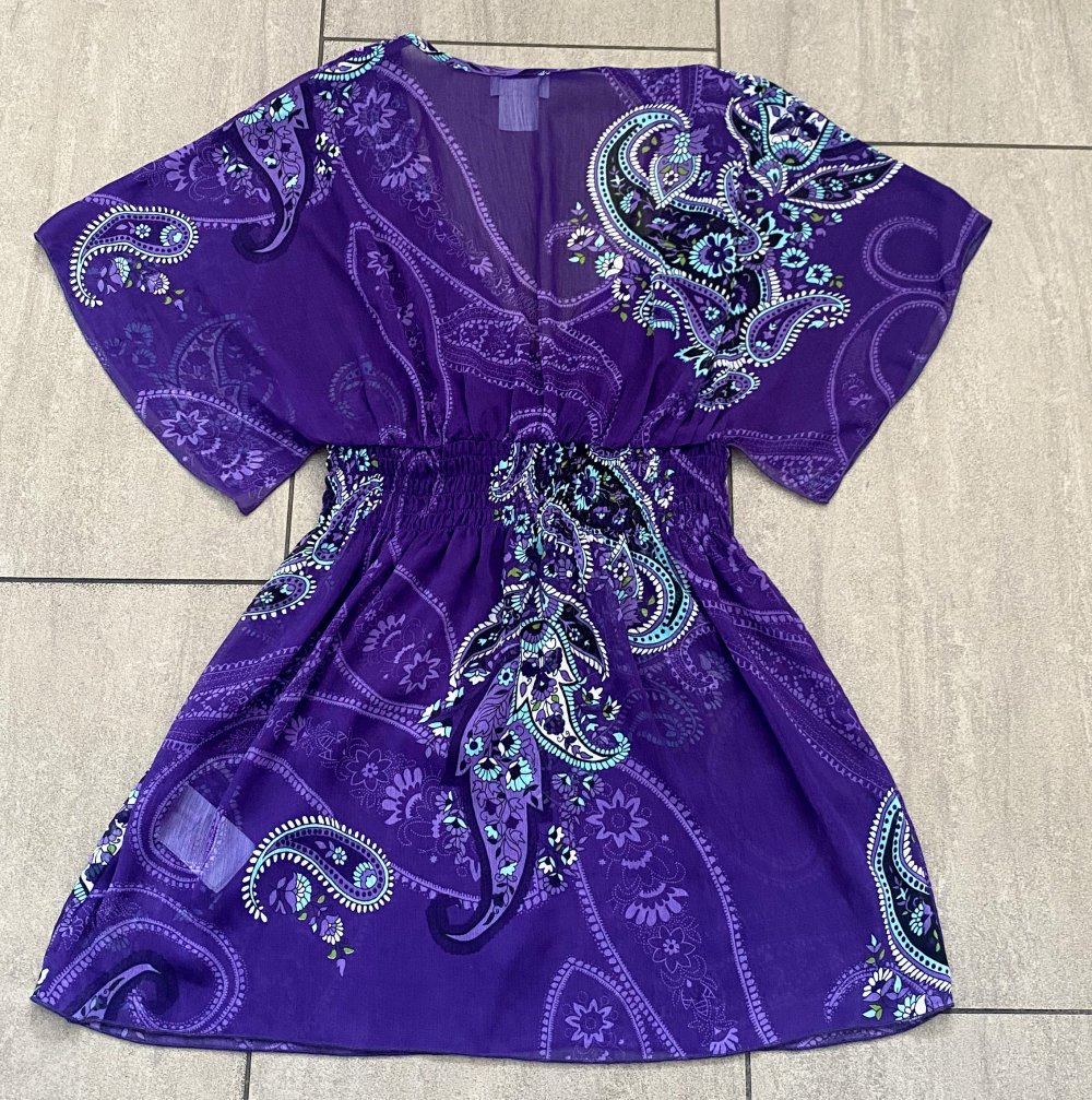 Damen Kleid Sommer Tunika mit Glitzer Gr.S Lila Bonprix NW