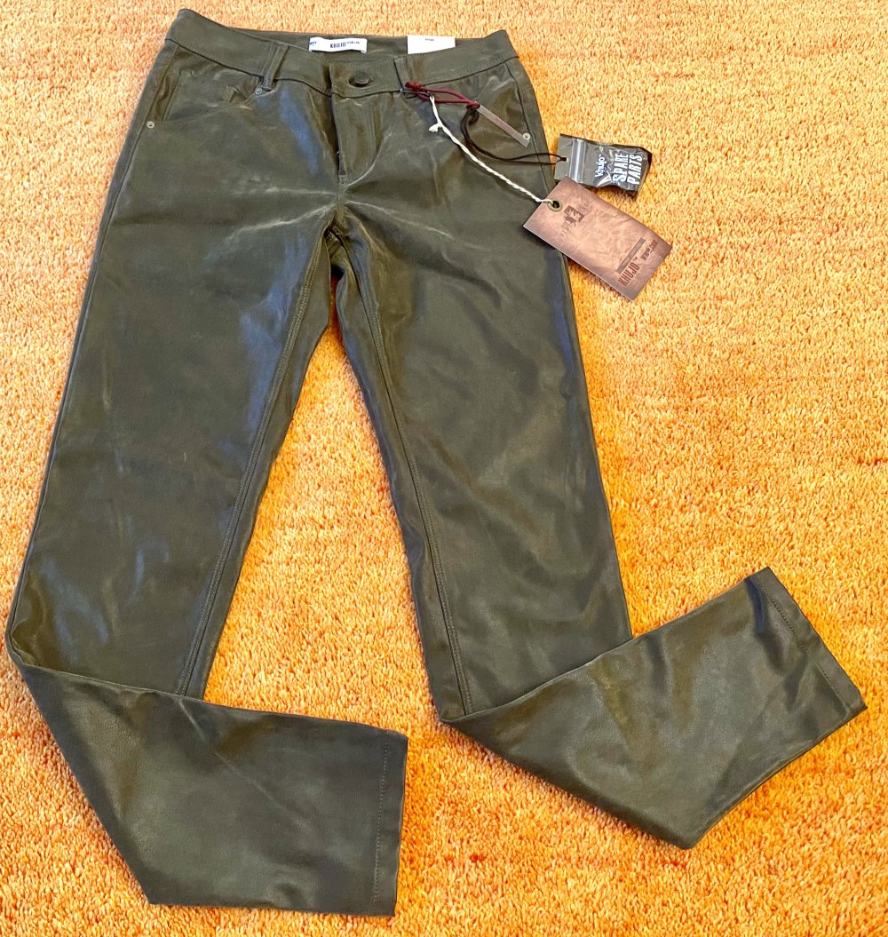 NEU Damen Hose Stretch Leder Imitat Gr.36(27/32)in Khaki Grün von Khujo 
