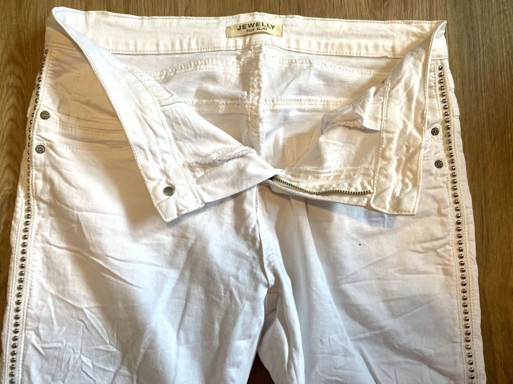 Damen Hose Sommer Jeans Stretch Crash Gr.42 in Weiß von Jewelly NW 