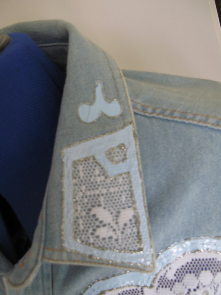 Festliche Jeansbluse Spitze Einzelstück