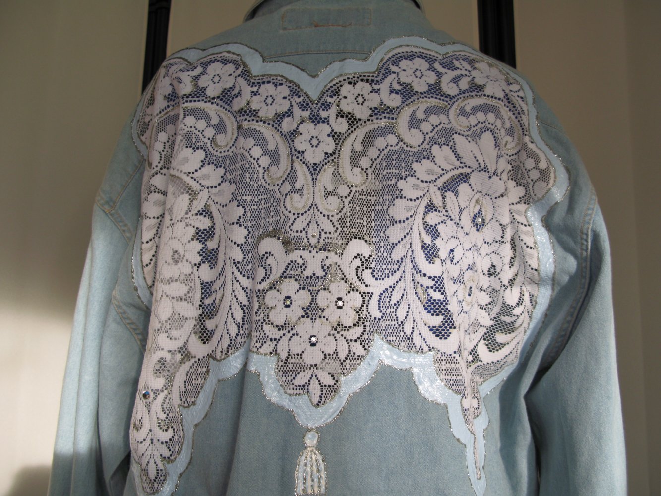 Festliche Jeansbluse Spitze Einzelstück