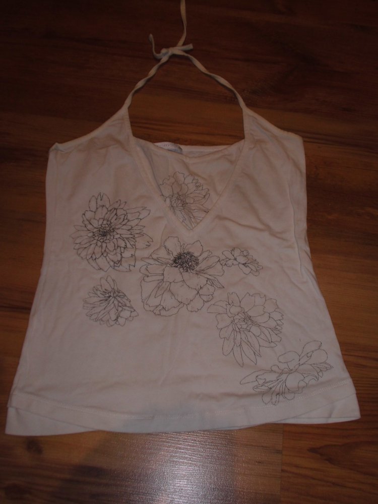 Weißes Neckholdertop mit Blumenprint von Promod - Größe S - guter Zustand