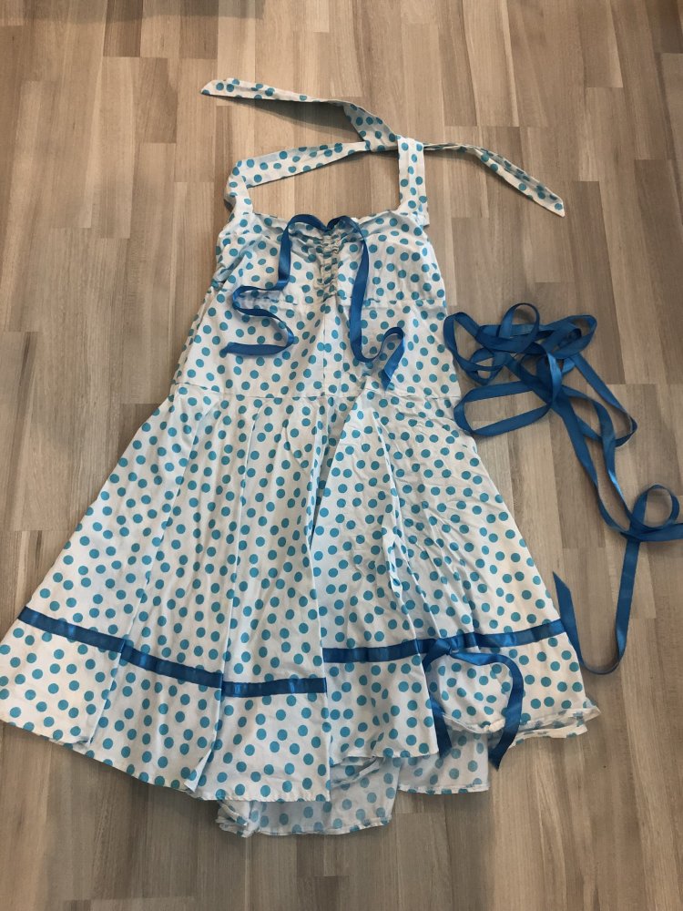 50er Jahre Kleid - Größe 38-42 - weiß-blau gepunktet - TOP!