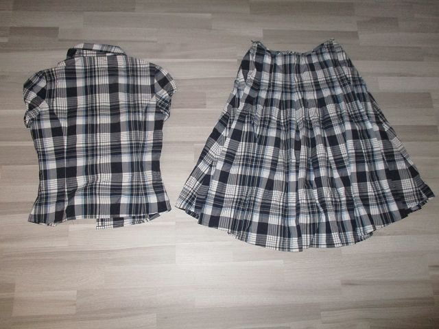 Blau-weiß kariertes Set - Nienhaus - Bluse und Rock - Größe 36 - TOP-Zustand!