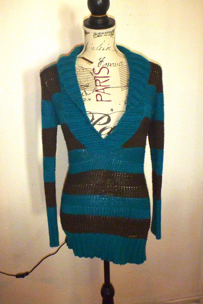 petrol braun gestreifter Strickpullover Gr. S/M 36/38