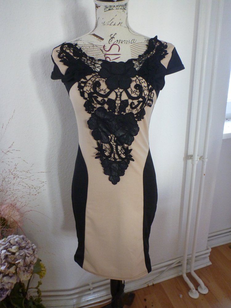 schwarz beiges Kleid Gr. 36/S, neu