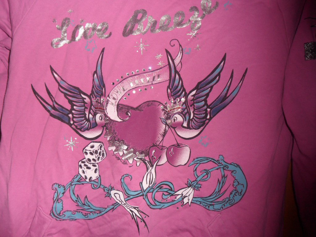 Pinker Kragen Pullover Vögel Strasssteine Gr. S