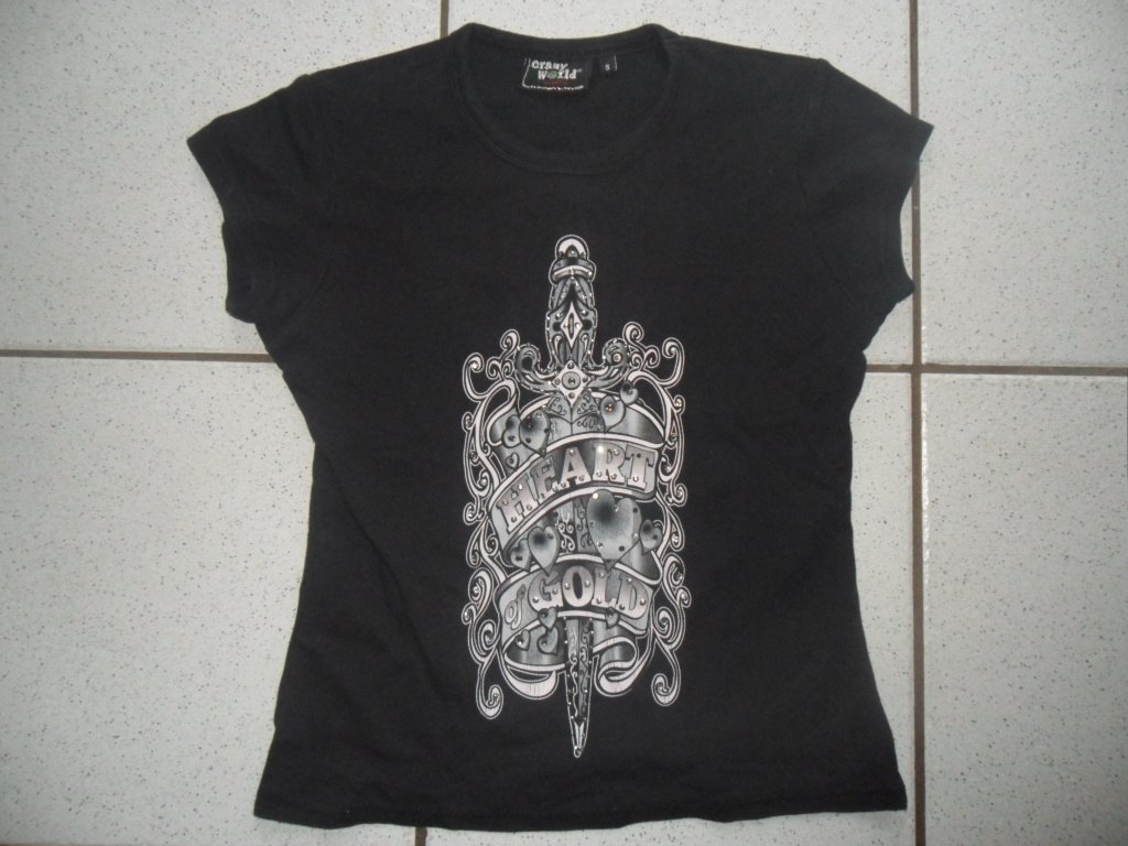 Schwarzes Shirt mit Glitzersteinen Gr. S (XS)