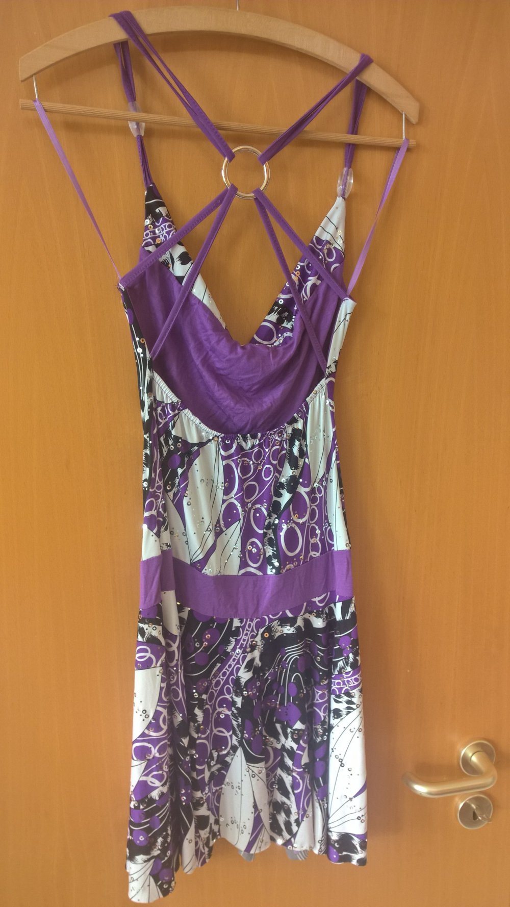 Kleid lila/schwarz/weiß mit Pailletten Gr. S