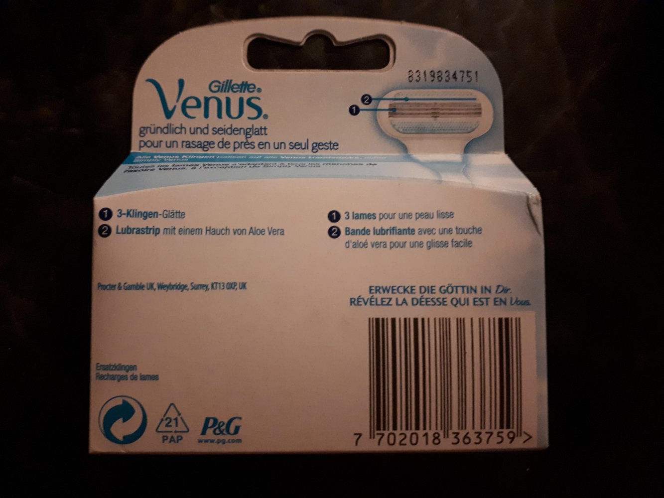 Gilette Venus 4 Ersatz-Klingen mit 3 Klingen,