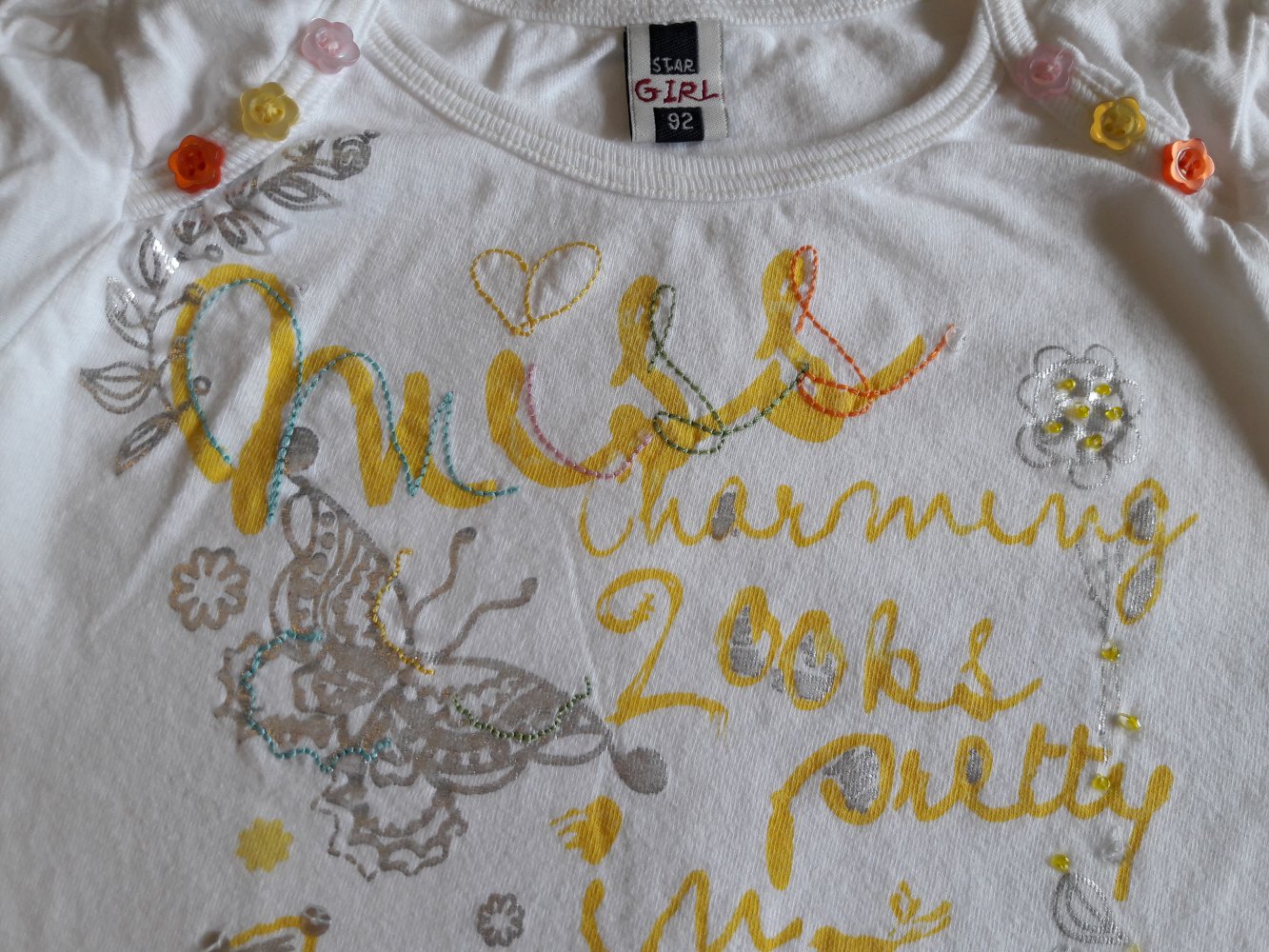 T-Shirt, weiß mit gelb/silber, Gr. 92