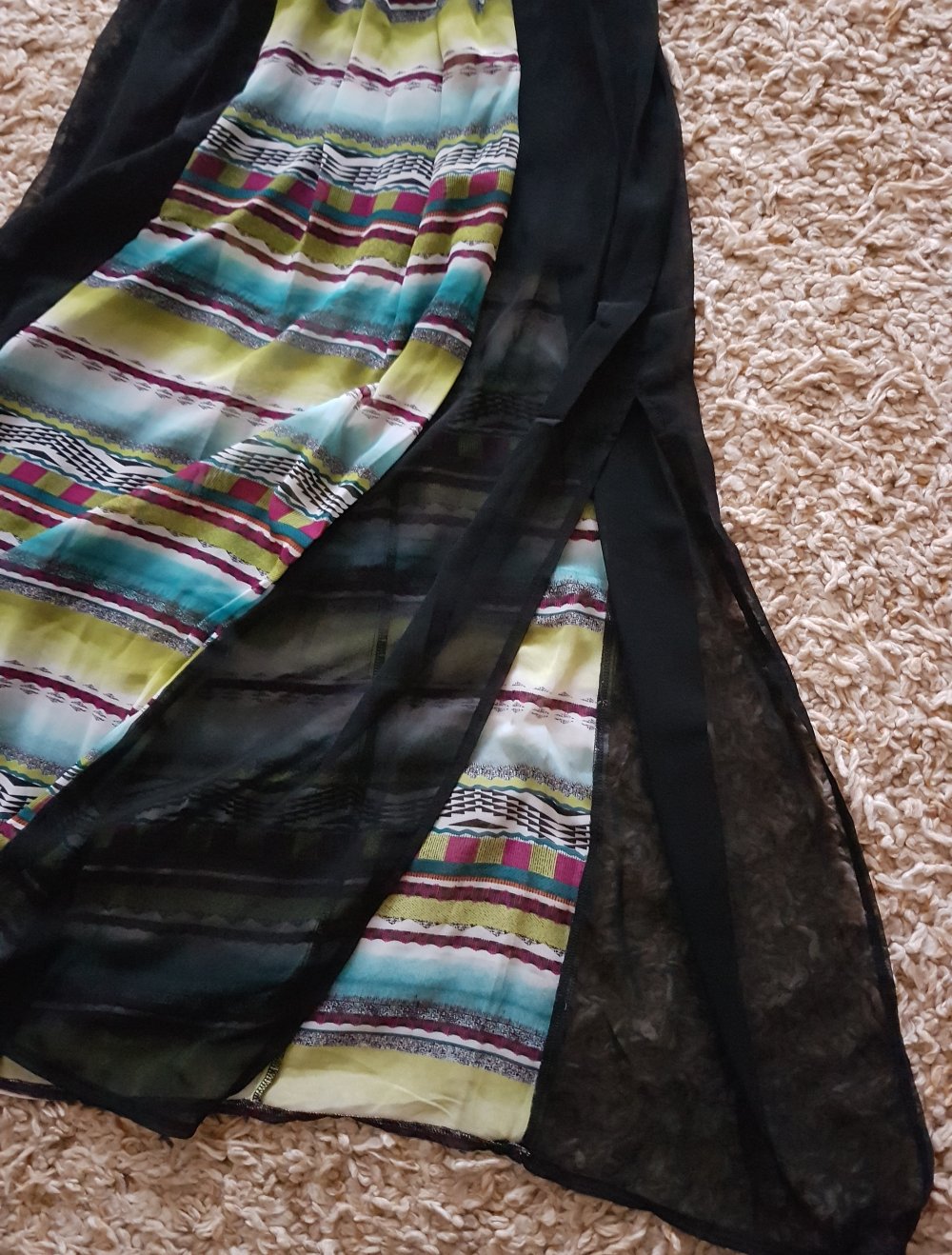 Maxi Sommerkleid Boho Ethno schwarz bunt  Gr.S