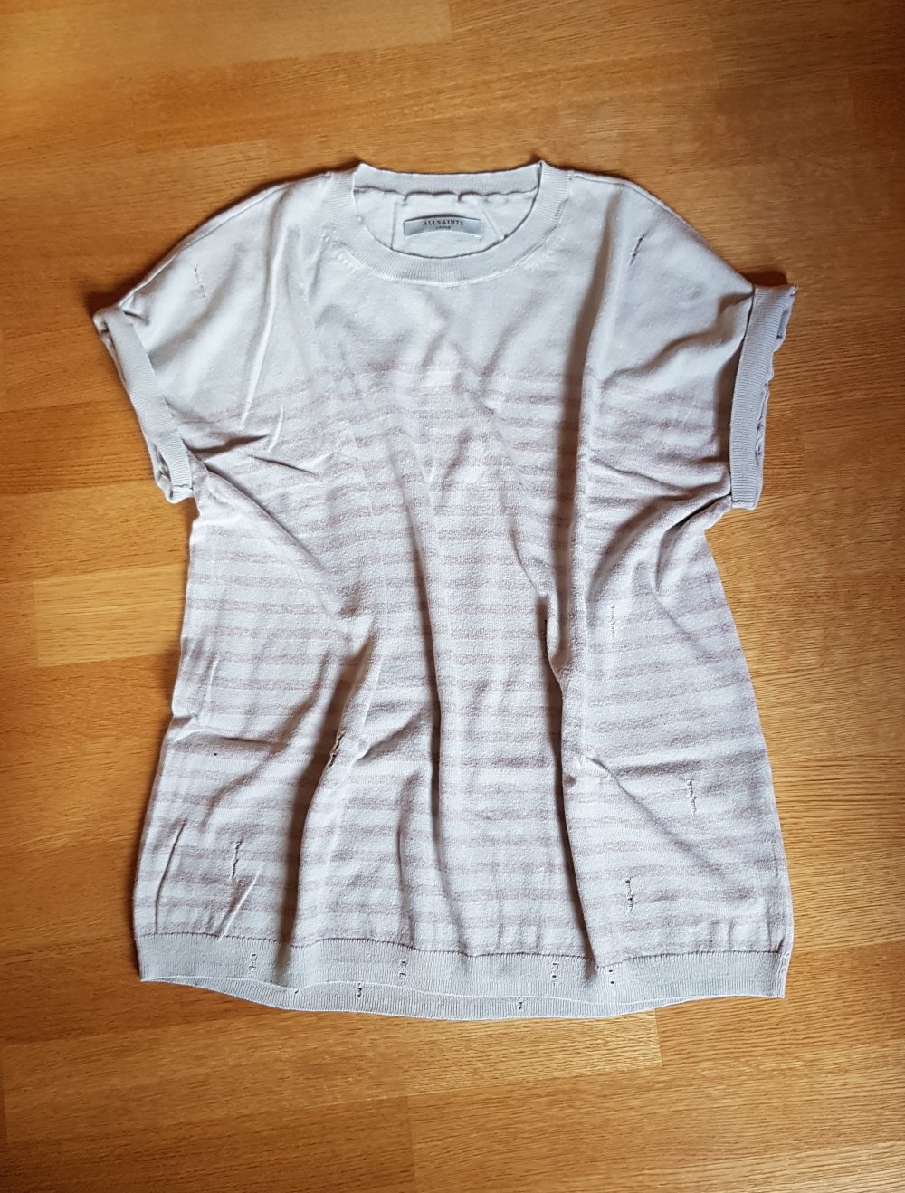 All Saints Shirt Pulunder Weste Used Look creme beige Streifen Gr.L