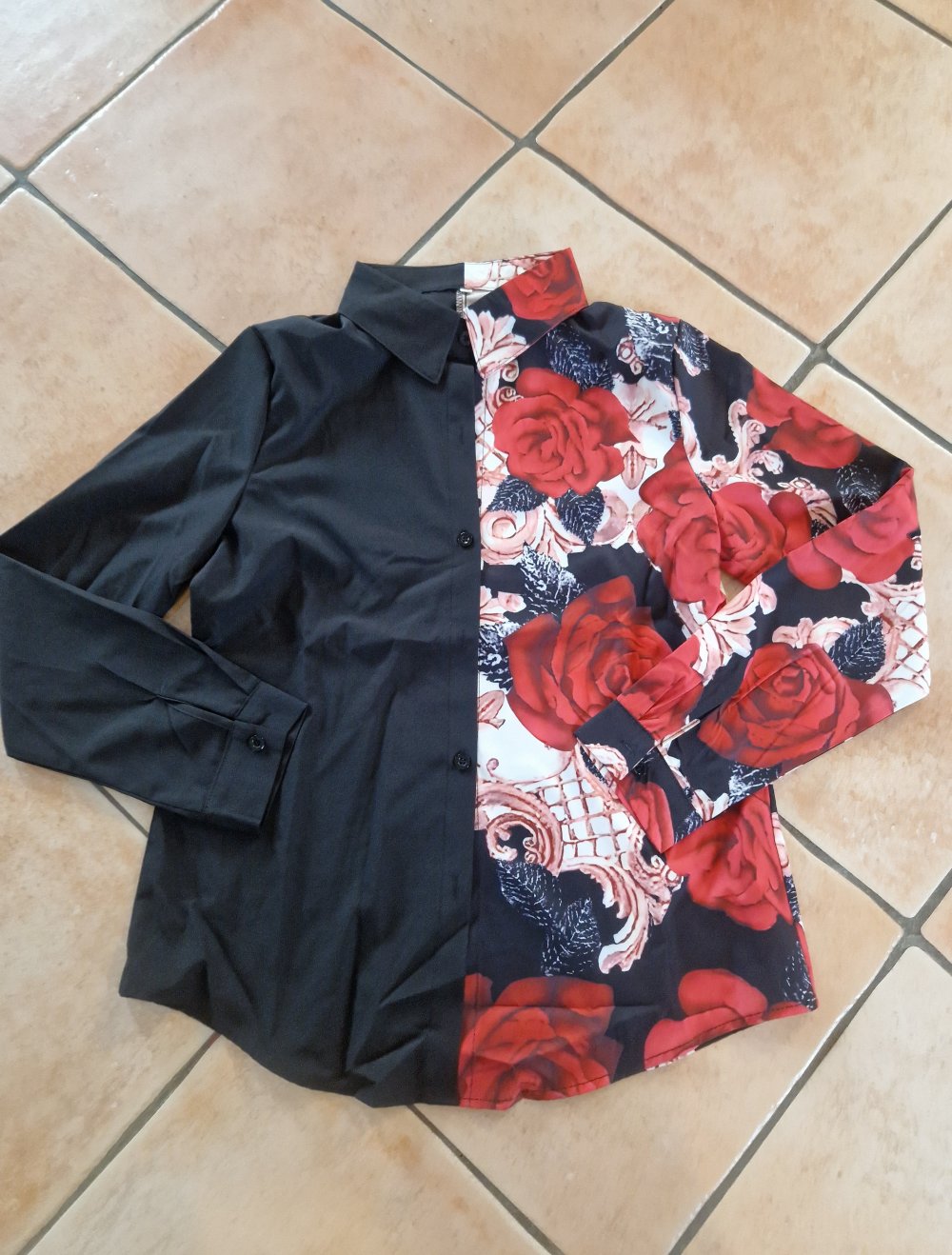Vintage Bluse Rosen ausgefallen S