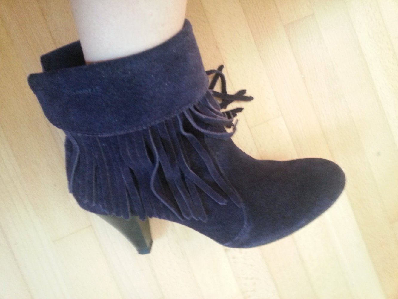 Tamaris Stiefelette Lila Fransen Hippie Western Gr. 39 Velourleder