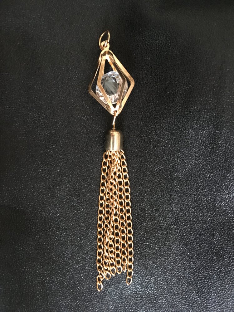 Anhänger für Kette gold Prisma mit Glasstein und Quaste