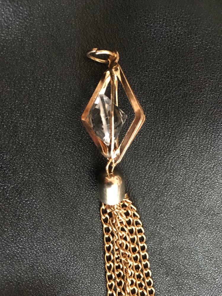 Anhänger für Kette gold Prisma mit Glasstein und Quaste