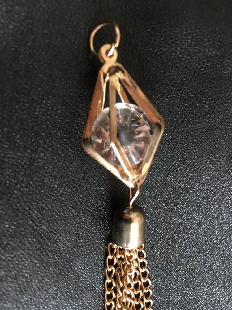 Anhänger für Kette gold Prisma mit Glasstein und Quaste
