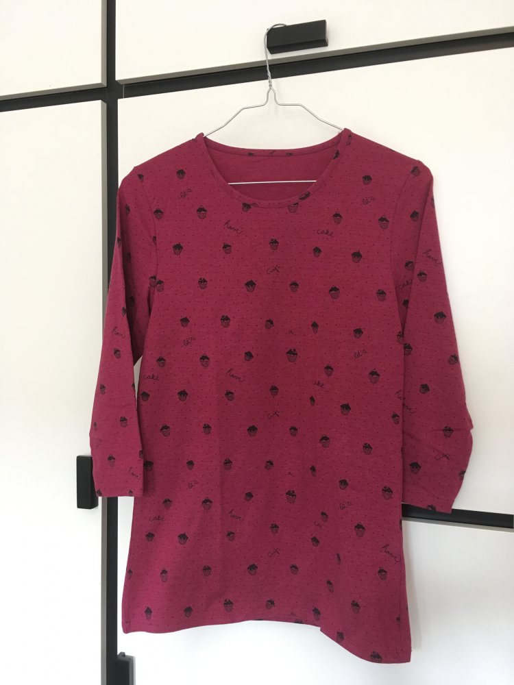 Shirt Sweatshirt 3/4 Arm rotviolett mit Cupcake-Print S
