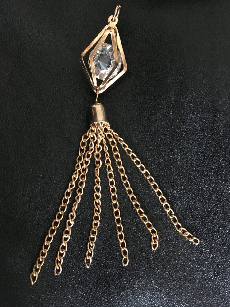 Anhänger für Kette gold Prisma mit Glasstein und Quaste