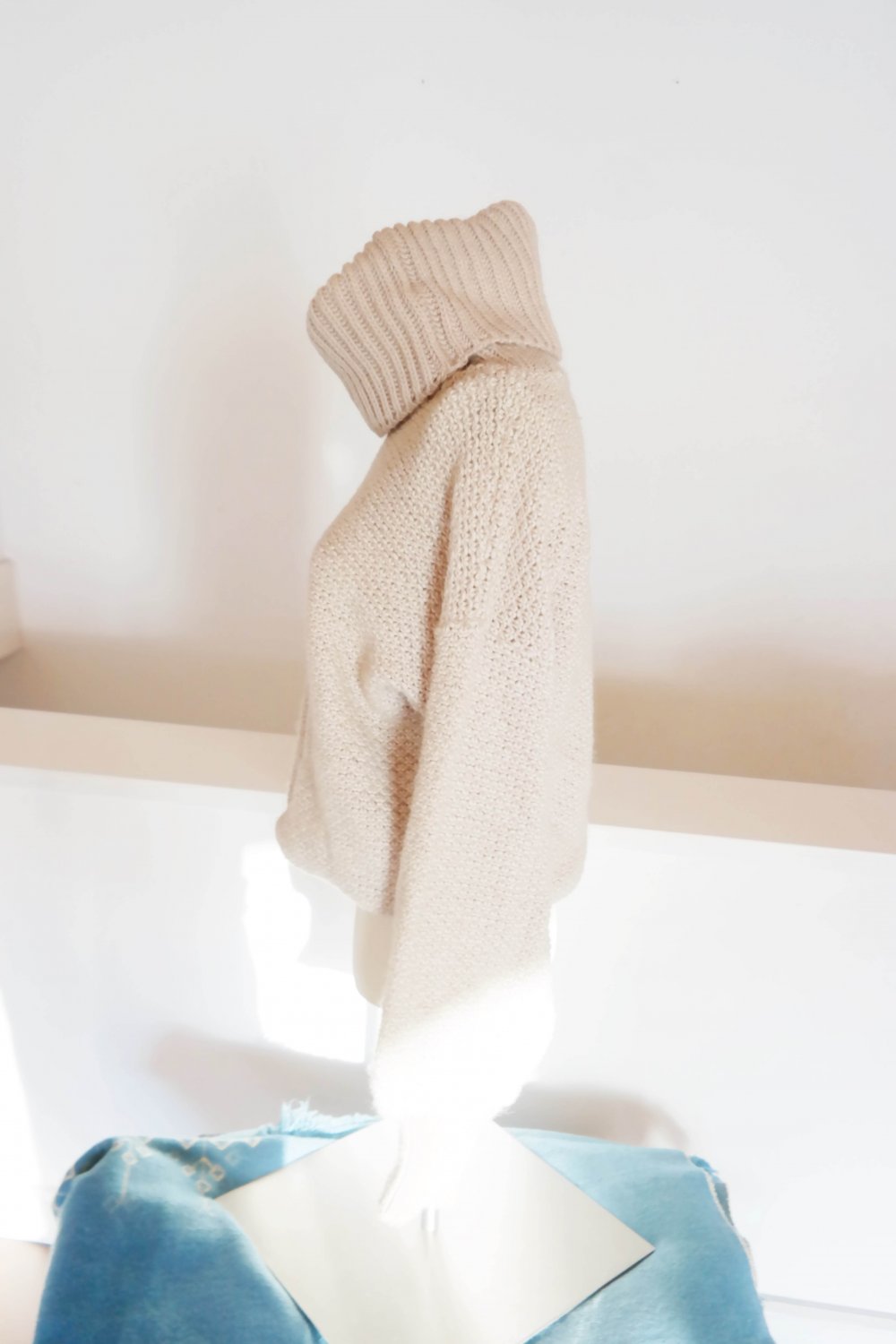 Vintage Chunky Grobstrick Pullover Wolle Wollpullover oversized Riesenkragen creme L 40