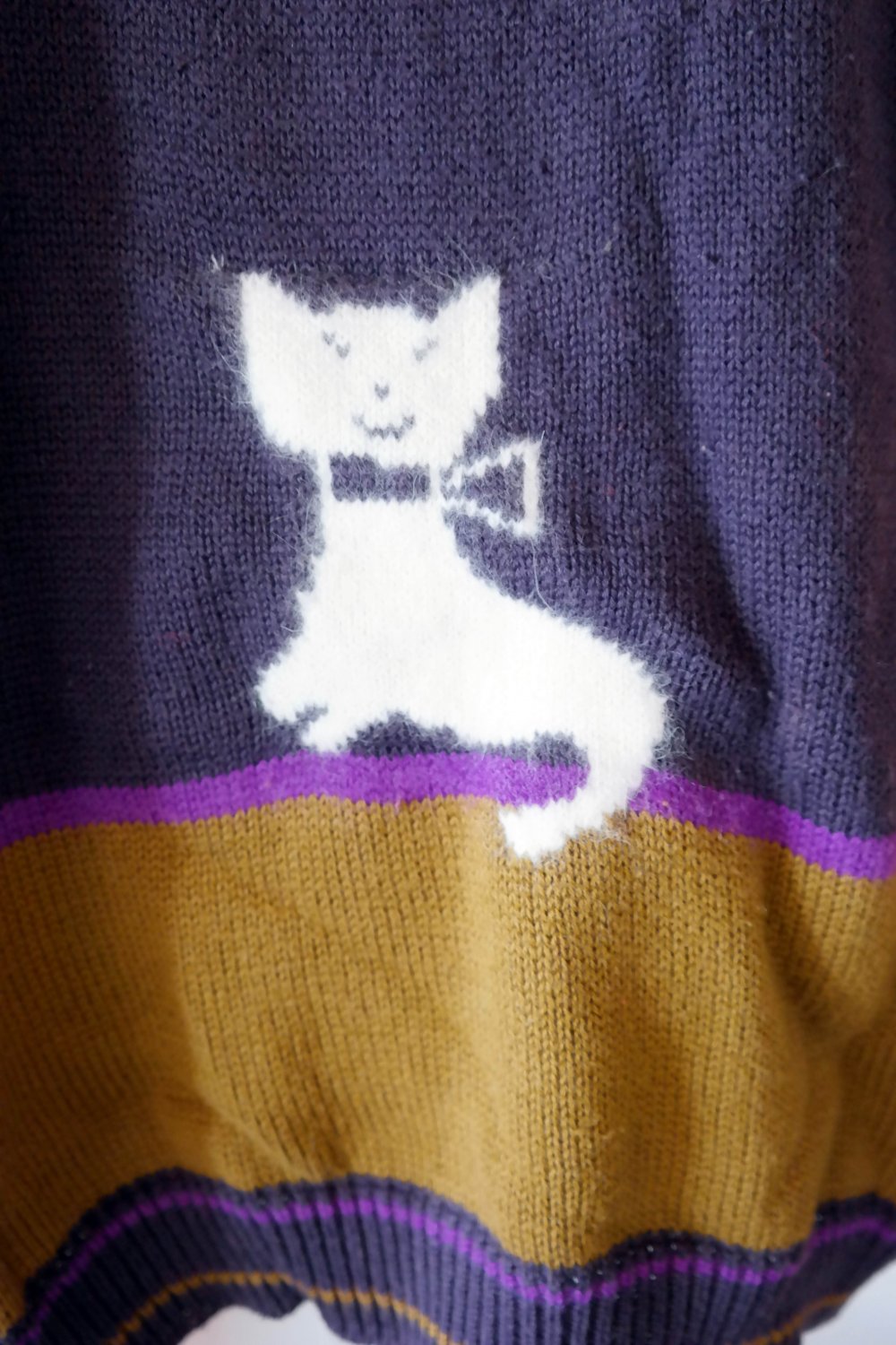 Vintage Katzenpullover Katze Pullover Herzen lila bunt L 40