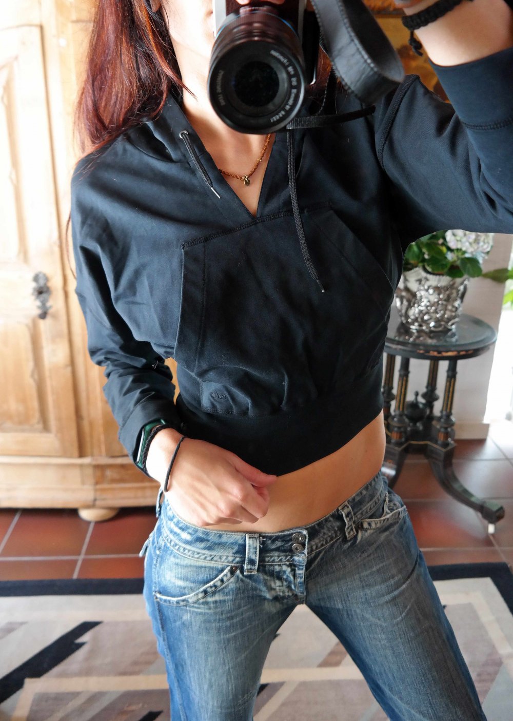 EDC Esprit Hoodie Hoody Cropped Kapuzenpullover schwarz Locker 34 36 38 XS S M