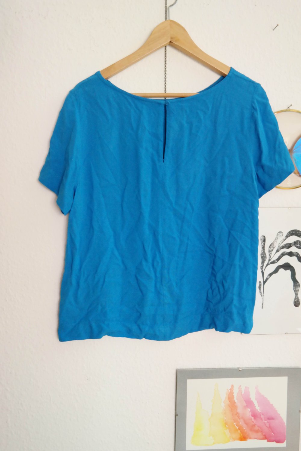 Bluse blau meerblau azur Flügelärmel locker L 40