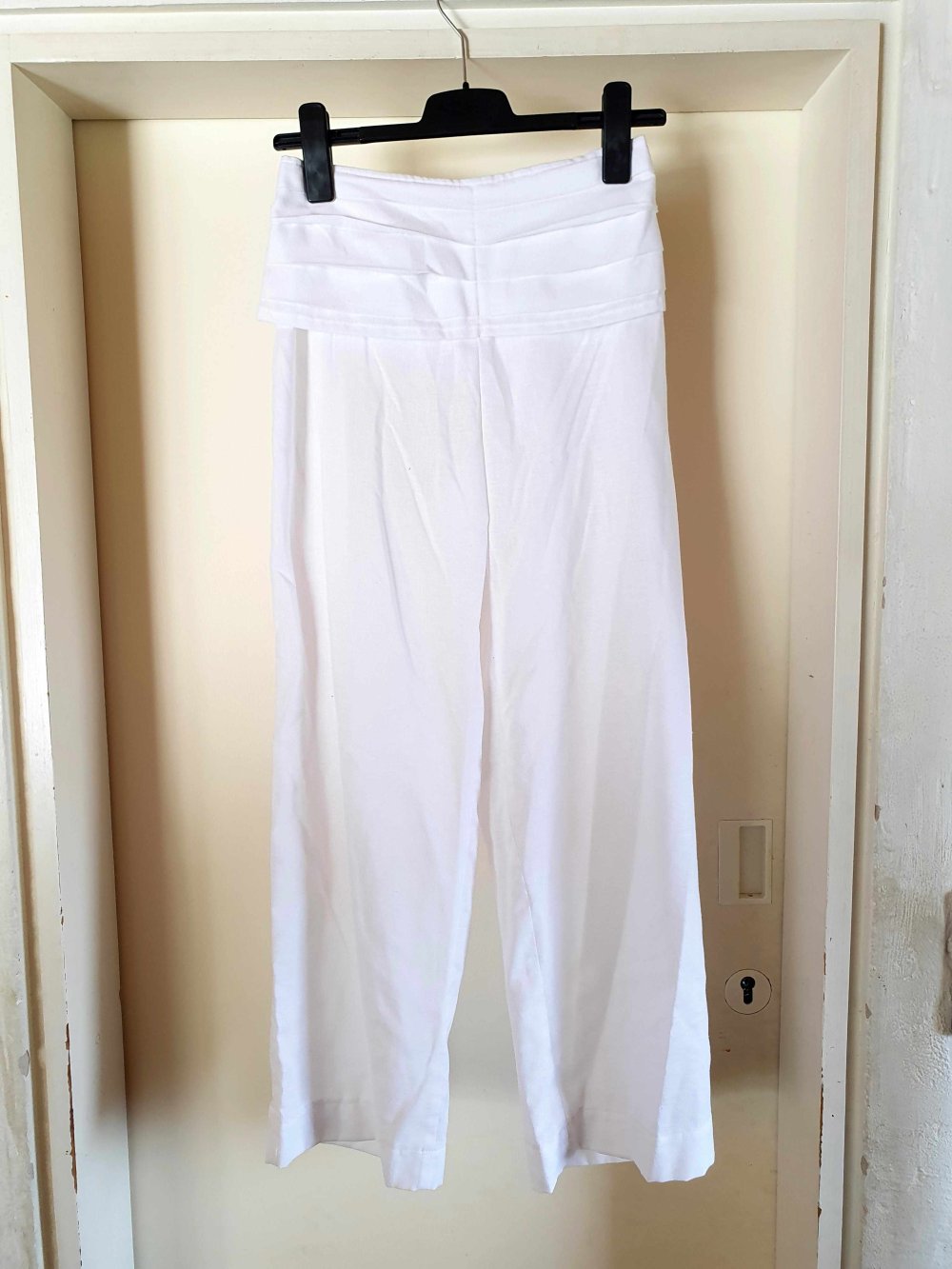 Haremshose weiß weit Pluderhose Stretch Baumwolle Leinen Unisize Hippie Goa M L 38 40