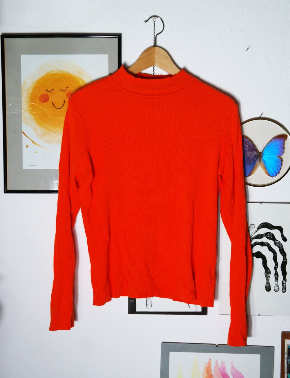 Rollkragenpullover orange Stretch Rippstoff M 38 Rolli Pullover