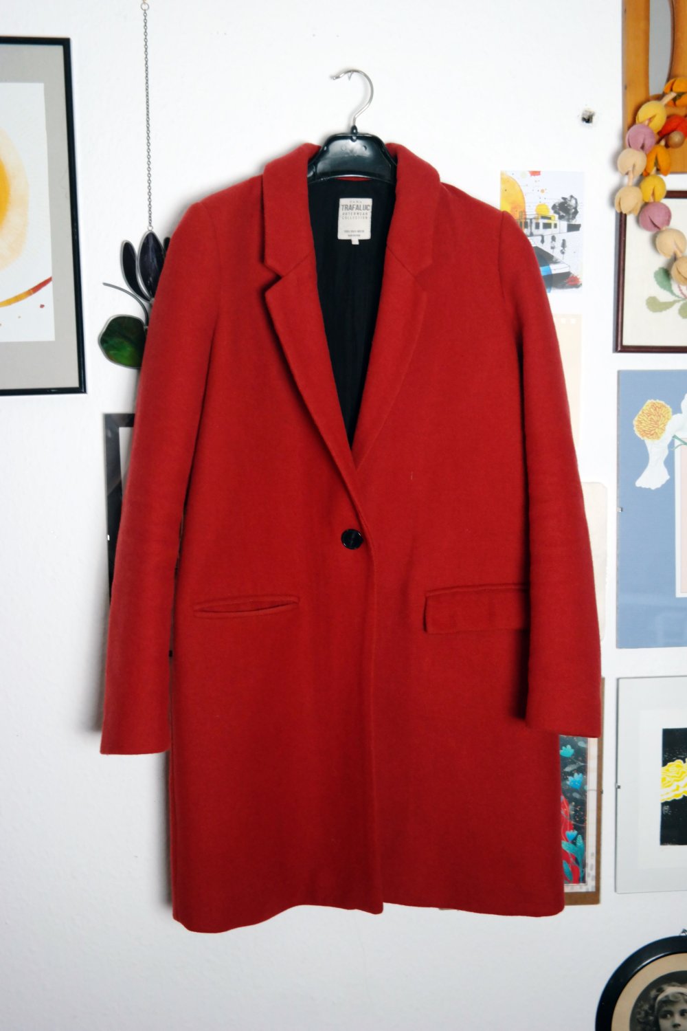 Zara Mantel Wolle Wollmantel rot Kurzmantel S 36 Winter Elegant dunkelrot