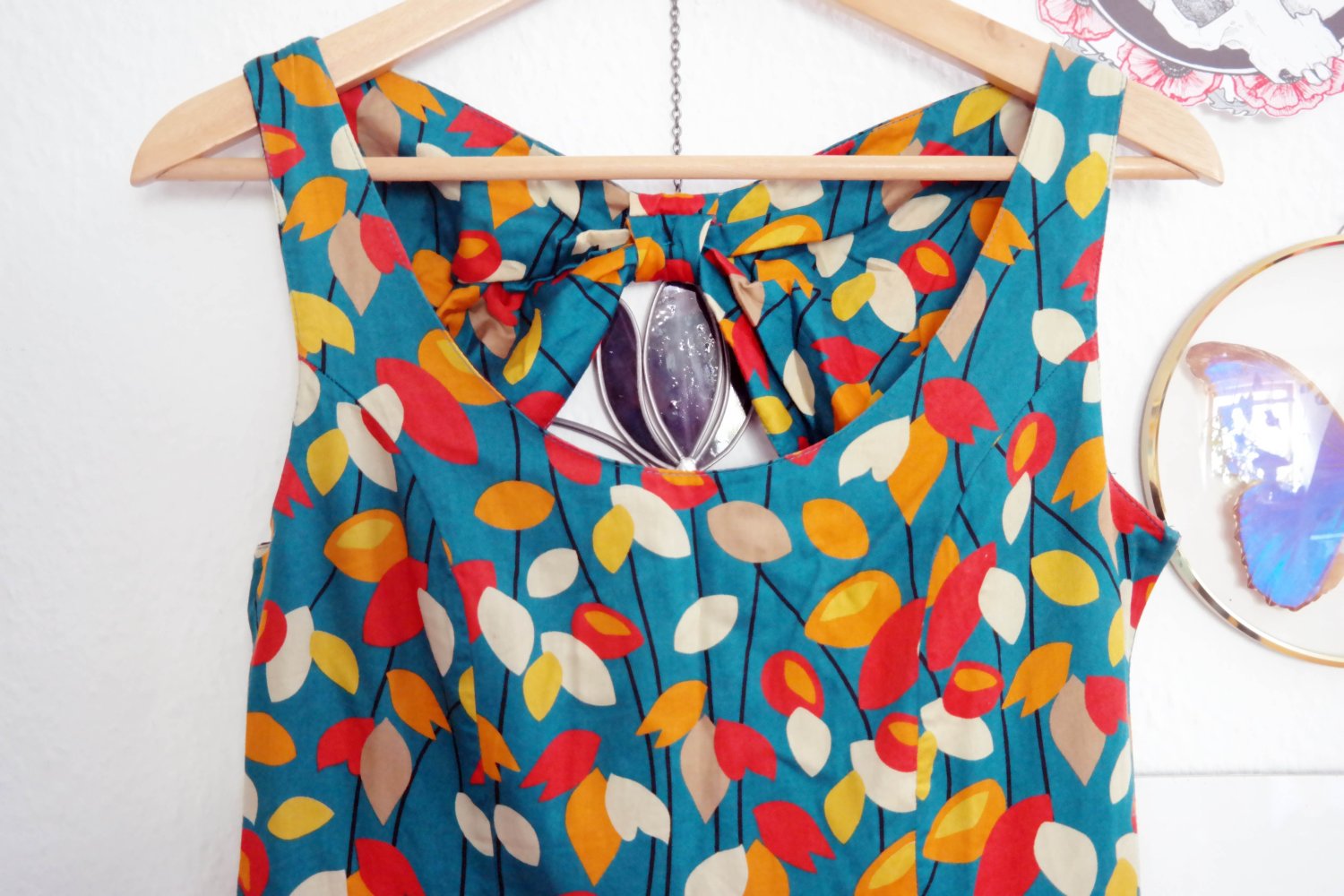 Promod Kleid Sommerkleid bunt Blätter Blumen Rückenausschnitt S M 36 38